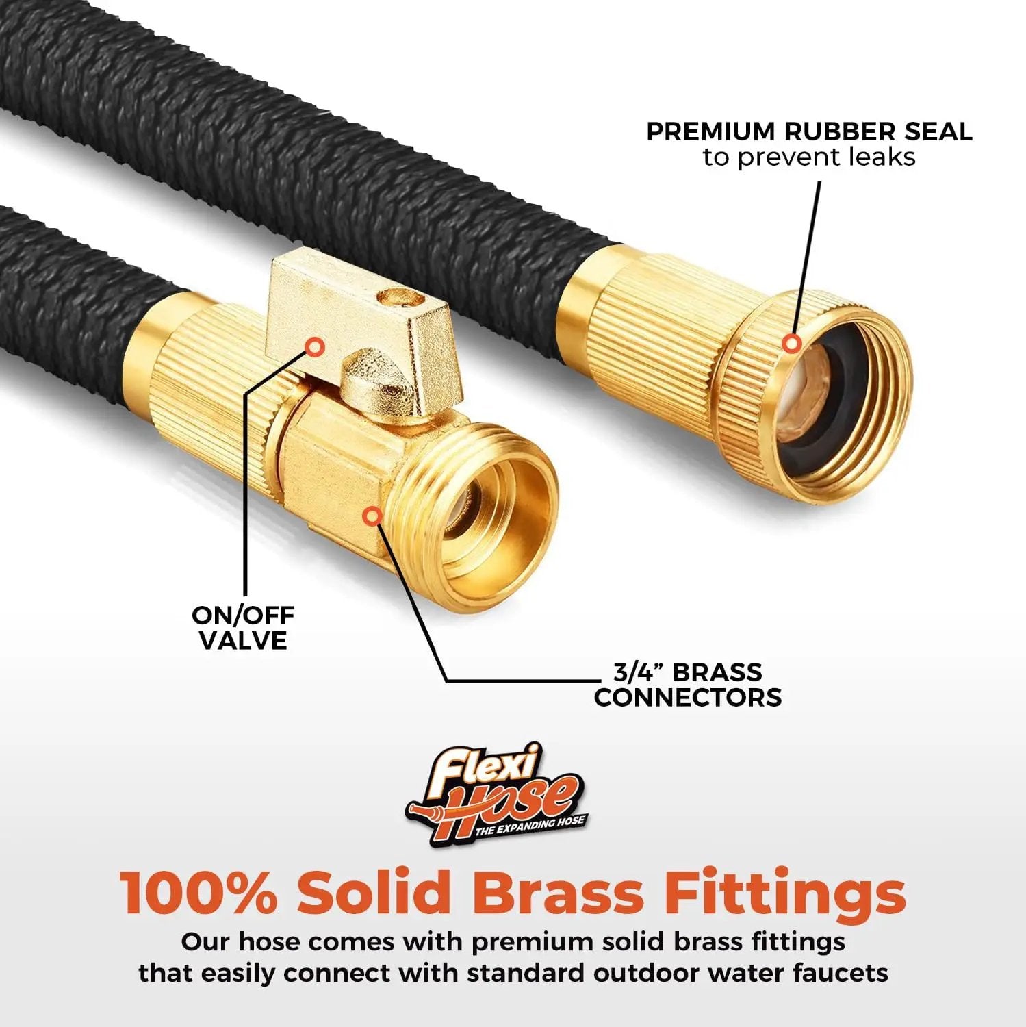 Flexi Hose Lightweight Expandable Garden Hose, No-Kink Flexibility, 3/4 Inch Solid Brass Fittings and Double Latex Core (75 FT, Black) by GreenHaven Gardens