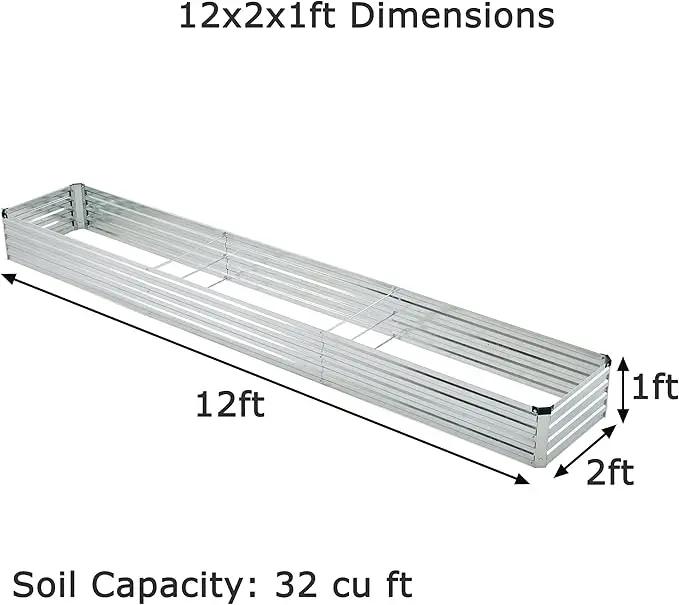 12x2x1ft(2 Pack) Galvanized Raised Garden Bed,Outdoor Planter Box Metal Patio Kit Planting Bed for Vegetables Flowers Herb,Silver by GreenHaven Gardens