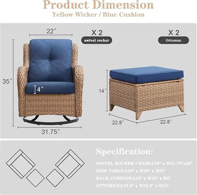4 Pieces Patio Furniture Sets, Wicker Patio Swivel Glider Chair with Ottomans, Outdoor Furniture Set for Outside Porch, Deck, Balcony, Garden, Yellow by GreenHaven Gardens