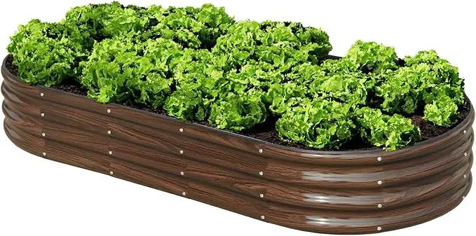 SnugNiture 6x3x1ft Raised Garden Bed Kit, Outdoor Oval Metal Garden Planter, Ground Planter Box for Gardening Vegetables Flowers, Brown by GreenHaven Gardens