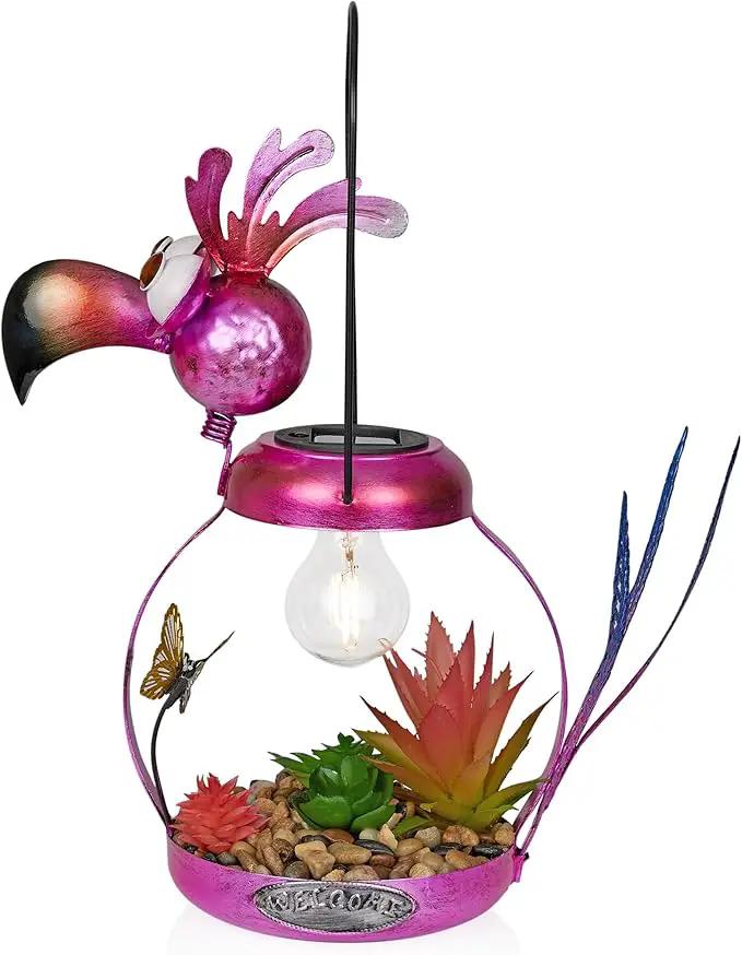 Alpine Corporation LYT288SLR-HH Solar-Powered Metal Flamingo w/Garden Enclosed LED Light, Solar Patio Décor, 16''H, Pink by GreenHaven Gardens