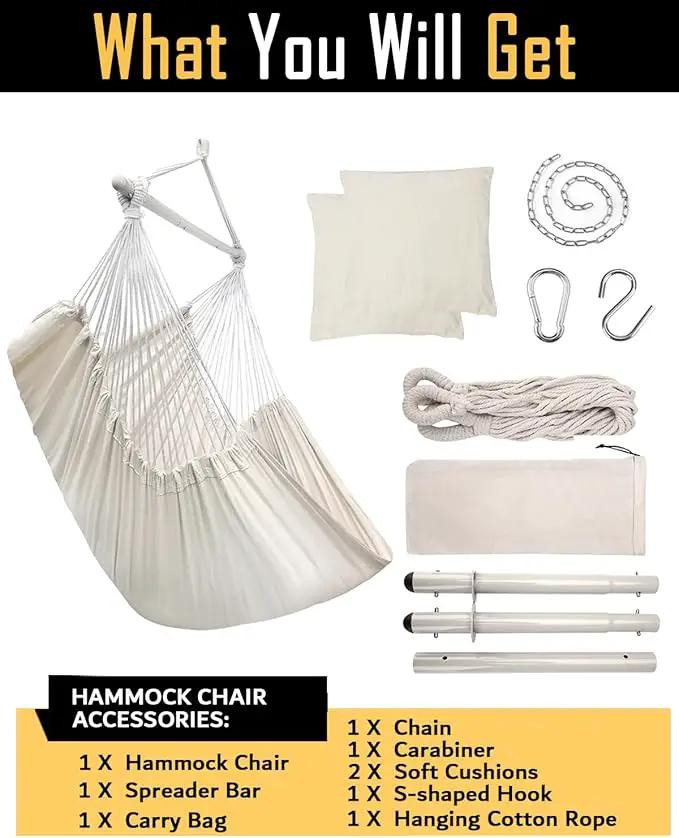 ADVOKAIR Hammock Chair Hanging Chair Rope Swing XXL - Max 500lbs, 70in Large Hammock Swing Chair -Portable Steel Spreader Bar with Anti-Slip Rings-Roomy & Strong by GreenHaven Gardens