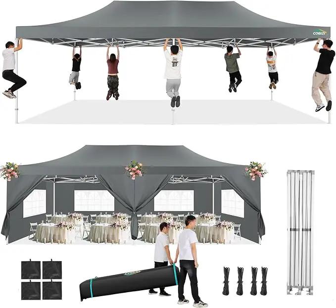 COBIZI 13x26 Pop Up Tent 13x26 Canopy with Sidewalls Heavy Duty Canopy Party Tent for Parties, Outdoor Wedding Large Event Tent Wind Waterproof UPF 50+ Ez Up in Garden Lawn with Roller Bag, Gray by GreenHaven Gardens