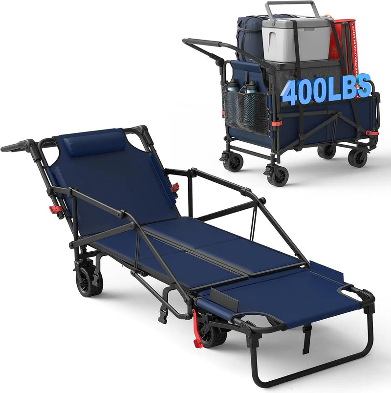 LEVELEVE Heavy Duty Folding Wagon - 2-in-1 Collapsible Cart, 400lb Capacity, All-Terrain Wheels w/Brakes & Side Pockets (Blue) by GreenHaven Gardens