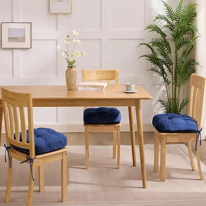 Chair Cushions, Dining Chair Cushions, Tufted Indoor Chair Pads, Set of 4, Navy Blue, 16.5'' x 16.5'' x 3.5'' by GreenHaven Gardens