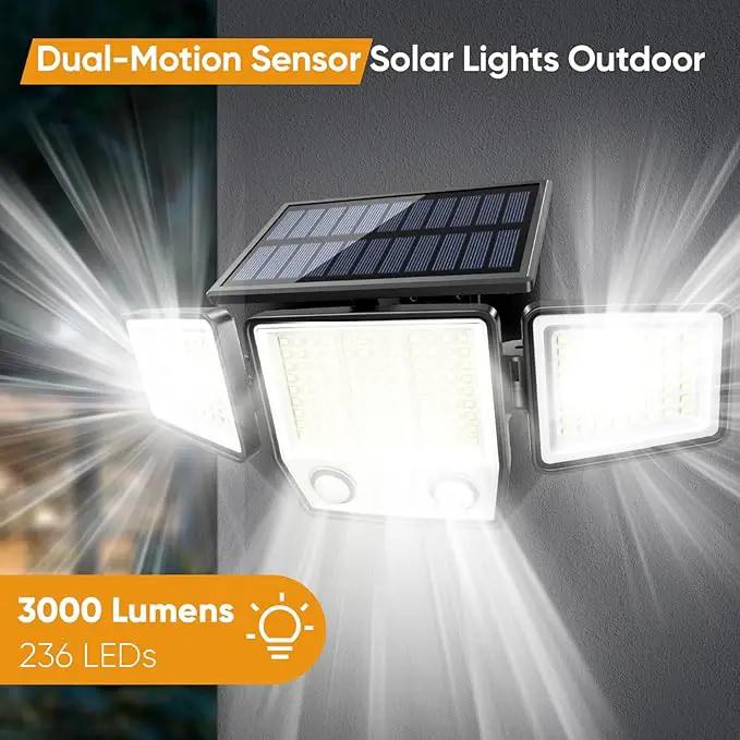 Solar Motion Sensor Outdoor Lights Waterproof - 3000LM 3 Modes Security Lights Outdoor 270° Illumination IP65 LED Solar Flood Wall Light for Garden Yard Patio Pathway by GreenHaven Gardens