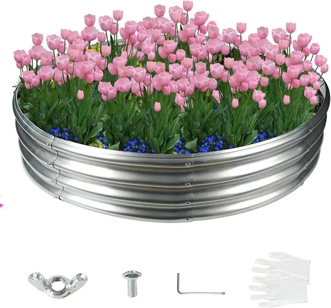 60 Inch Diameter Silver Galvanized Garden Raised Bed/Plant Box/Fire Pit Ring-0.8mm Thick,12 Inch Tall,Crimped Edge and Corner,No Sharpe,Perfect for Plantings (5FT Diameter, Round) by GreenHaven Gardens