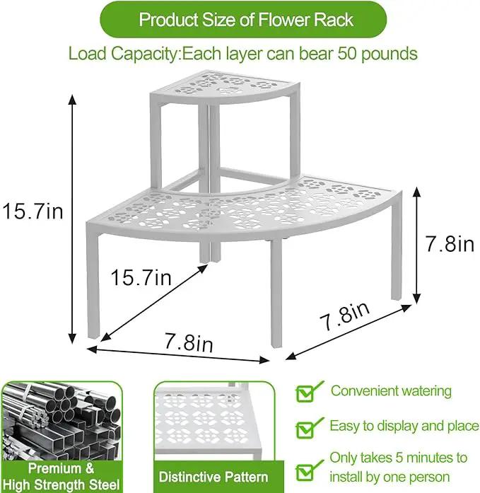 aboxoo 2 Tier Plant Stand Flower Pot Rack for Patio,Heavy Duty Metal Stair-Step Style Corner Shelf Planters, Quarter Round Display Holder for Indoor Outdoor Use(White, Semicircle) by GreenHaven Gardens