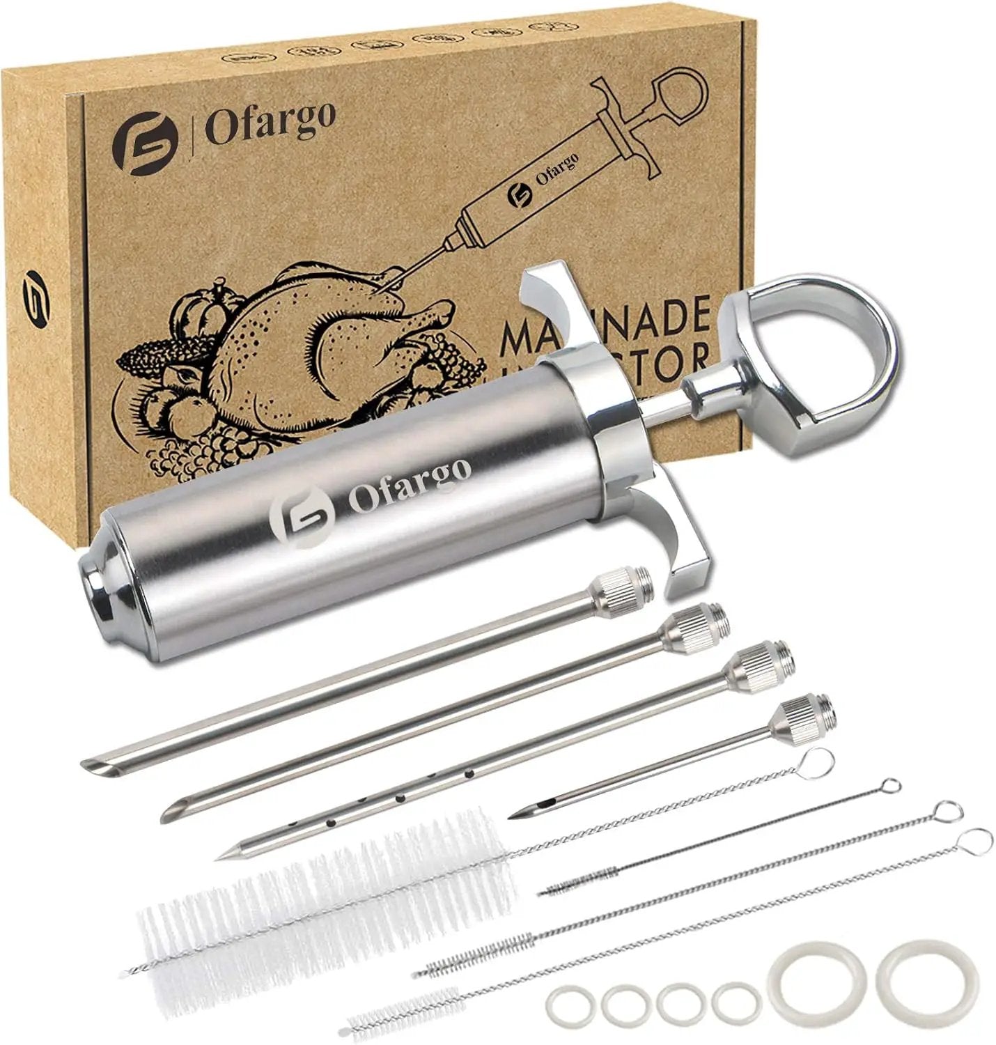 Stainless Steel Meat Injector Syringe Kit with 4 Marinade Needles for BBQ Grill Smoker, 2-oz Large Capacity, Both Paper User Manual and E-Book Recipe by GreenHaven Gardens