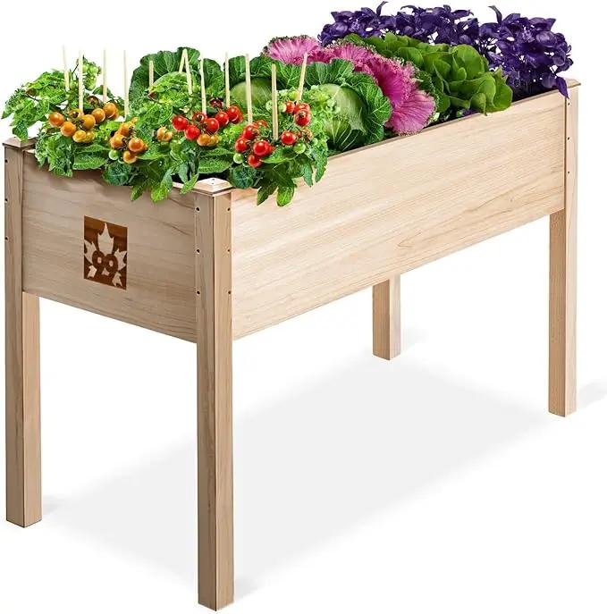 Raised Garden Bed with Legs 48x24x30 - Natural Cedar Wood Elevated Planter Box with Bed Liner for Flowers, Veggies, Herbs - 200lb Capacity by GreenHaven Gardens