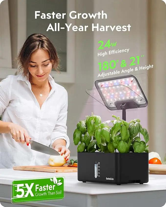 Hydroponics Growing System Indoor Garden: Herb Garden Kit Indoor with LED Grow Light Quiet Smart Water Pump Automatic Timer Healthy Fresh Herbs Vegetables - Hydroponic Planter for Home Kitchen Office by GreenHaven Gardens