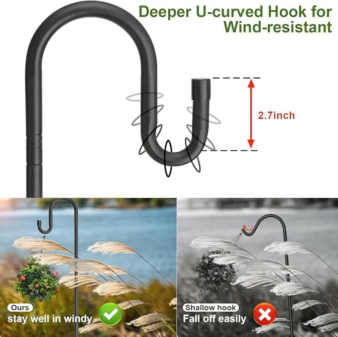 Bird Feeder Pole with Shepherds Hook - Heavy Duty Hummingbird Feeder Stand with 5 Prong,78" Adjustable Rustproof Garden Hooks Outdoor for Hanging Birdfeeder,Wind Chimes,Lanterns,Solar Lights,Black by GreenHaven Gardens