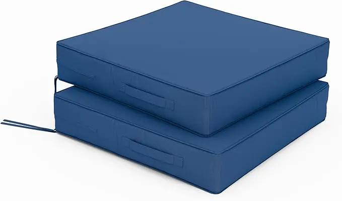 Patio Chair Cushions 22 X 22 X 4 Inch Waterproof Outdoor Seat Cushions for Patio Furniture, Outdoor Sofa Couch Pads with Ties & Handle, Set of 2, Blue by GreenHaven Gardens