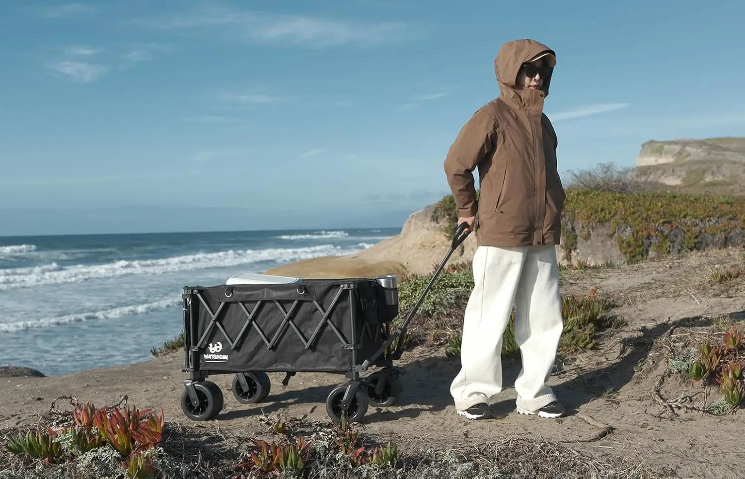 Whitsunday Collapsible Wagon with Tailgate and Big Wheel,Heavy Duty Utility Folding Wagons for Beach Camping Outdoor Black by GreenHaven Gardens