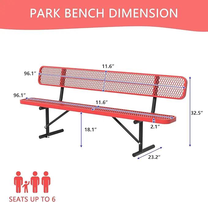 4/6/8 Feet Park Bench for Outside Heavy Duty Metal, Garden Benches Outdoor Bench with Backrest & Portable Frame, for Shopping Malls Stores Parks Patios Decks, Red by GreenHaven Gardens