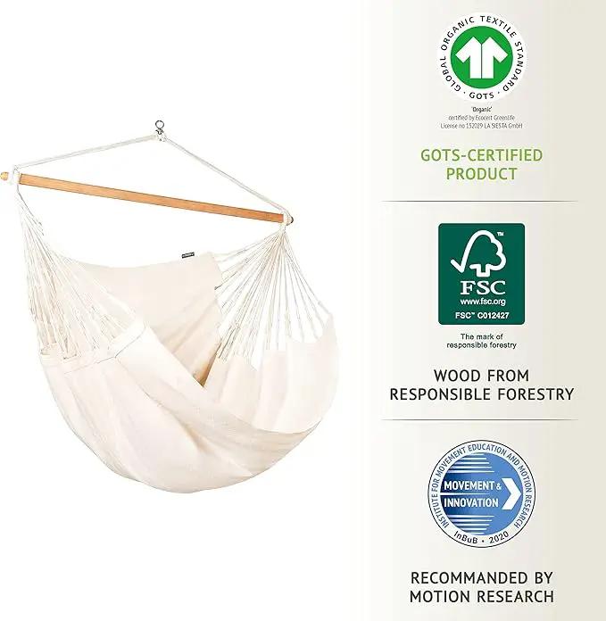 La Siesta® - XL King Habana Cotton Hanging Hammock Chair, Indoor Outdoor Hammock Swing Chair, Boho Hanging Chair Bedroom Patio, Max 355 Lbs, Latte by GreenHaven Gardens