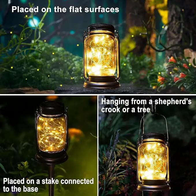 Solar Fairy Lanterns,4 Pack Solar Mason Jar Lights,Mother's Day Gifts For Mom Women Grandma Hanging Lanterns Outdoor Waterproof,Glass Jar Starry Light with Stakes for Garden Patio Party Holiday by GreenHaven Gardens