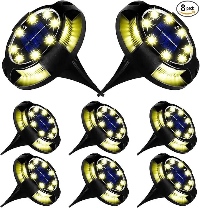 Solar Ground Lights Outdoor 8 Packs 12 LED Disk Lights Solar Powered Waterproof New In-ground Lights For Garden Deck Stair Step Lawn Patio Driveway Walkway Pathway Yard decoration(8 Pack, Warm Light) by GreenHaven Gardens
