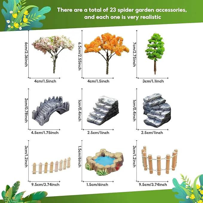 23 Pcs Fairy Garden Miniatures Jumping Spider Enclosure Accessories, Mini Bridge Fence Pond Street Lamps Mushroom Lawn Figurines Garden Decorations for Jumping Spider Habitat by GreenHaven Gardens