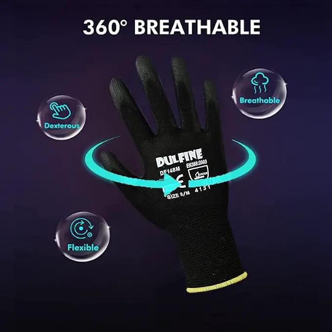 DULFINE Ultra-Thin PU Coated Work Gloves-12 Pairs,Excellent Grip,Nylon Shell Black Polyurethane Coated Safety Work Gloves, Knit Wrist Cuff,Ideal for Light Duty Work. (Extra Large) by GreenHaven Gardens