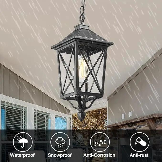 Darkaway Outdoor Pendant Light Fixture, Outdoor Hanging Porch Light with Seeded Glass, Anti-Rust Waterproof Aluminum E26 Socket Lighting for Porch Entryway Doorway by GreenHaven Gardens