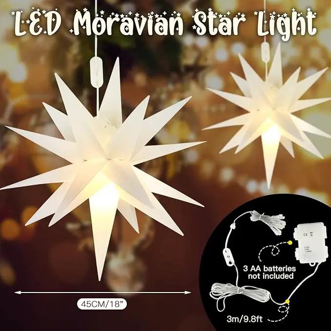 Kingdder 3 Pieces Moravian Star Light LED 3D Star Hanging Light Powered by Battery with Timer Function White Porch Lantern Holiday Decor for Indoor Outdoor Christmas Tree Balcony Courtyard (18 Inch) by GreenHaven Gardens