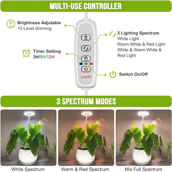 Grow Lights for Indoor Plants, 48 LEDs Full Spectrum Halo Plant Light for Indoor Plants, Height Adjustable Growing Lamp with Detachable Base, 3 9 12Hrs Timer, 10 Brightness, 3 Pack by GreenHaven Gardens