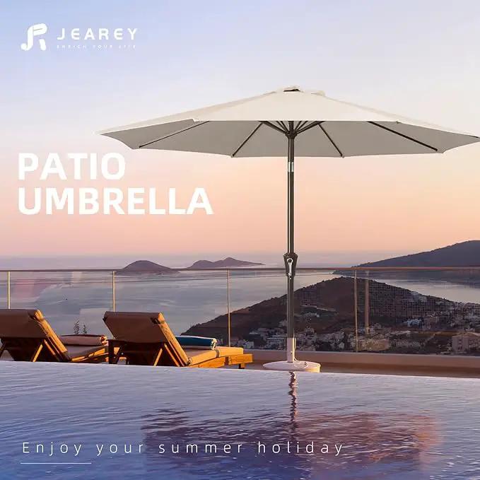 JEAREY 10FT Outdoor Patio Umbrella Outdoor Table Umbrella with Push Button Tilt and Crank, Market Umbrella 8 Sturdy Ribs UV Protection Waterproof for Pool, Garden (Beige) by GreenHaven Gardens