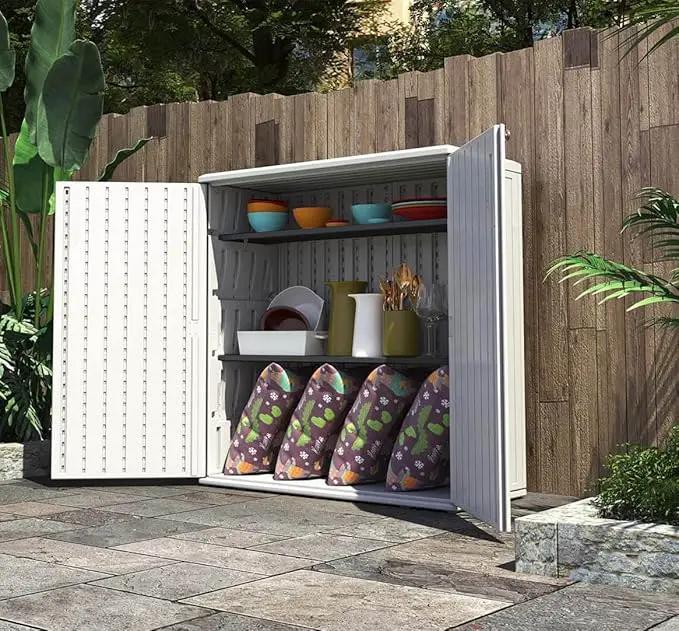 HOMSPARK Indoor/Outdoor Storage Cabinet with Doors and Shelf, 34”x16”x36” HDPE Plastic Storage Box for Patio, Bedroom, Bathroom, Living Room, Balcony, Multi-Purpose for Daily Tools, White by GreenHaven Gardens