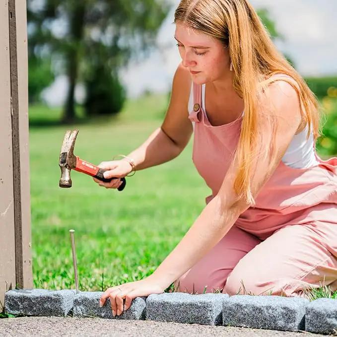 Beuta Landscape Edging | Garden Edging Border | Faux Stone Bricks for Lawn edging, Flower beds, Pathways & Yard Edging– 4 Packs | Each Section Has 6 Bricks 48"L x 4"W x 2.25"H | 12 Spikes |Greystone by GreenHaven Gardens