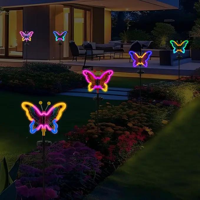 Solar Butterfly Lights,Solar Garden Decor, Outdoor Garden neon Lights,Butterfly Solar Stake Lights,Yard Patio Pathway Decoration Outdoor(Yellow, 2pack) by GreenHaven Gardens