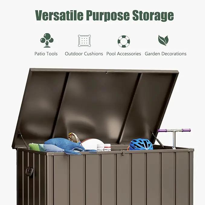 Domi Outdoor Storage Deck Box 120 Gallon, Waterproof Lockable Steel Outdoor Storage Container for Outside Cushions, Garden Tools and Pools Equipment, (Brown) by GreenHaven Gardens