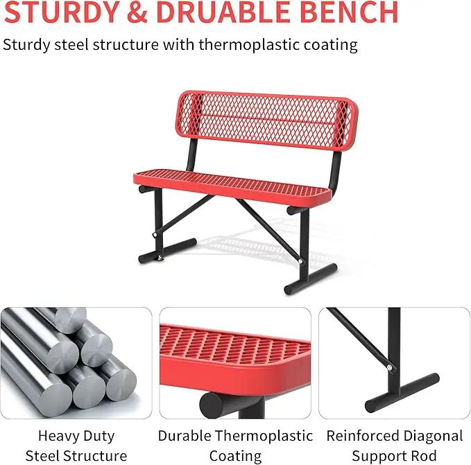 4/6/8 Feet Park Bench for Outside Heavy Duty Metal, Garden Benches Outdoor Bench with Backrest & Portable Frame, for Shopping Malls Stores Parks Patios Decks, Red by GreenHaven Gardens
