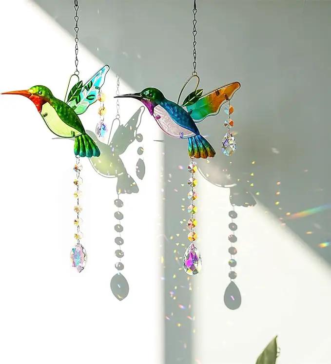 YU FENG 2PCS Hummingbird Suncatchers,Stained Glass Window Hanging Ornament,Rainbow Maker Crystal Prism Suncatcher Outdoor Indoor Home Garden Party Decoration by GreenHaven Gardens