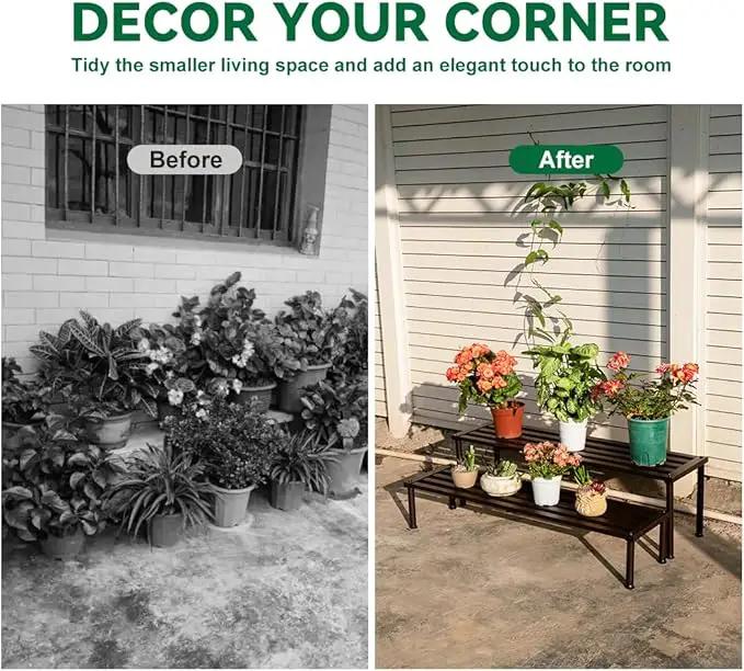 Metal Plant Stand, Rust-proof Aluminum Display Rack, Plants Display Stands Decoration Racks for Living Room Garden Balcony Patio (Ebony, 31.5Inch Tall Leg) by GreenHaven Gardens
