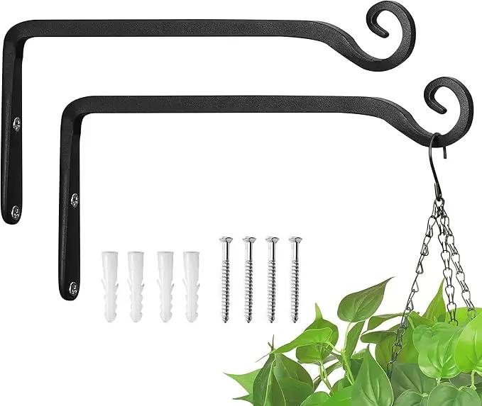 Kingsyard 2-Pack Wall Plant Hanger Outdoor - Heavy Duty Metal Hanging Bracket Hooks for Hanging Plant Bird Feeders Lanterns Wind Chimes Outdoor & Indoor, 10-Inch/Black by GreenHaven Gardens
