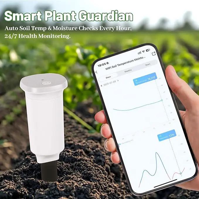 Digital Soil Moisture Meter WiFi for Plants 2-in 1 Soil Moisture/Temperature Meter with App Remote Monitor for Outdoor/Indoor Plants Wireless Smart Soil Moisture Sensor Plant Water Meter Accessories by GreenHaven Gardens