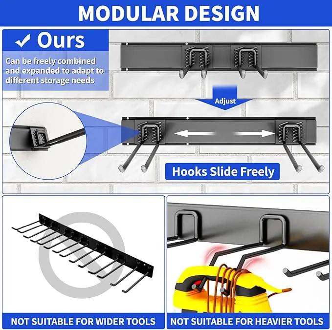 Garage Organization Tool Organizer Wall Mount, 48inch Heavy Duty Garden Tool organizer Storage System, Easy Install With 6 Adjustable Straight Hooks, For Garage, Basement, Shed, Workshop(Black) by GreenHaven Gardens
