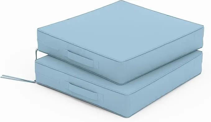 Patio Chair Cushions 17 X 16 X 3 Inch Waterproof Outdoor Seat Cushions for Patio Furniture, Outdoor Sofa Couch Pads with Ties & Handle, Set of 2, Light Blue by GreenHaven Gardens