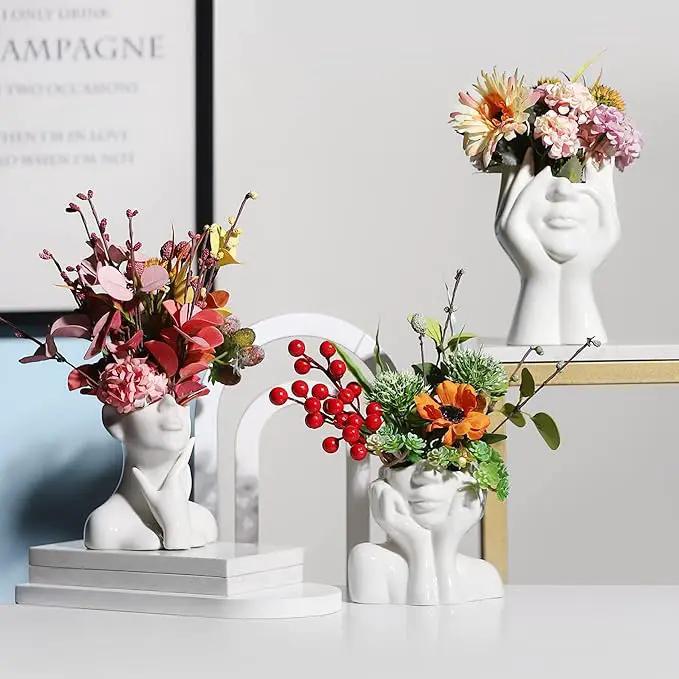 XSMXLNKWL Ceramic Face Vase White Flower Vase for Decor, Female Face Vase Art, Modern Decorative Vase Centerpiece for Table, Shelf, Living Room, Office, Bedroom, Small by GreenHaven Gardens
