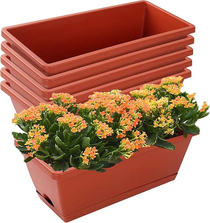 Window Box Planter, 7 Pack Plastic Vegetable Flower Planters Boxes 17 Inches Rectangular Flower Pots with Saucers for Indoor Outdoor Garden, Patio, Home Decor (Red) by GreenHaven Gardens