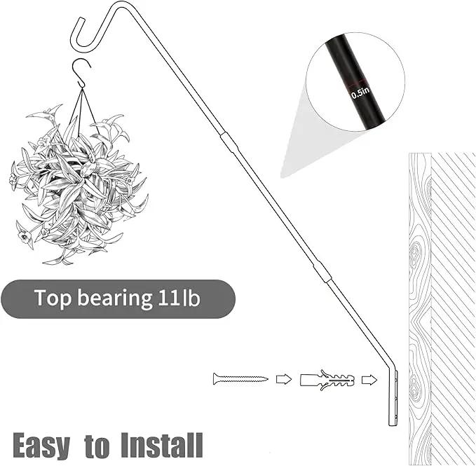 Juegoal Heavy Duty Deck Hook, 25 Inch to 36 Inch Wall Mounted Extended Reach Deck Hook Wall Pole Plant Bracket for Hanging Bird Feeder, Plants, Suet Baskets, Lanterns, Wind Chimes by GreenHaven Gardens