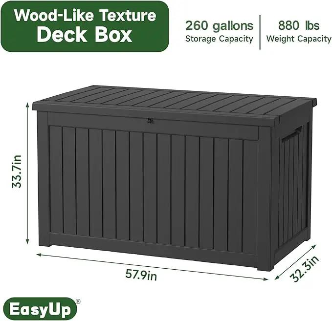 260 Gallon Outdoor Storage Box Waterproof, UV Resistant Resin Deck Box with Hydraulic Rod, Lockable Design and Enhanced Durability for Patio, Garden, and Poolside Use by GreenHaven Gardens