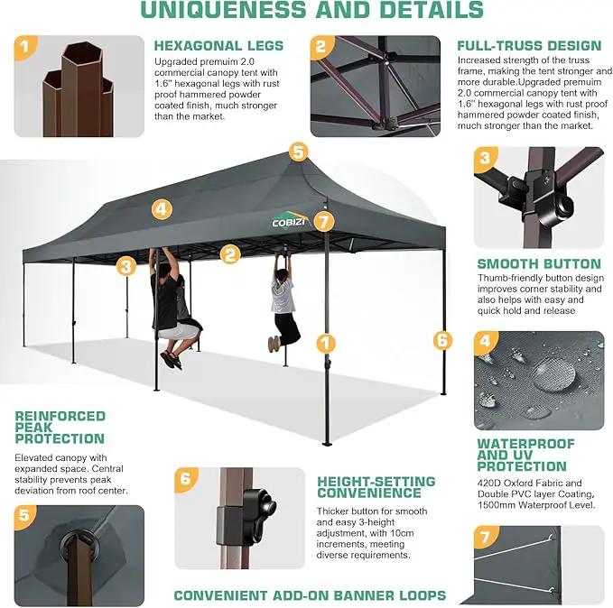 COBIZI 10x30 Pop Up Canopy Tent Heavy Duty with 8 Removable Sidewalls, Commercial Portable Tents for Parties Ez Up Canopy All-Weather Windproof & Waterproof and UPF 80+ Wedding Tent Sun Shelter by GreenHaven Gardens