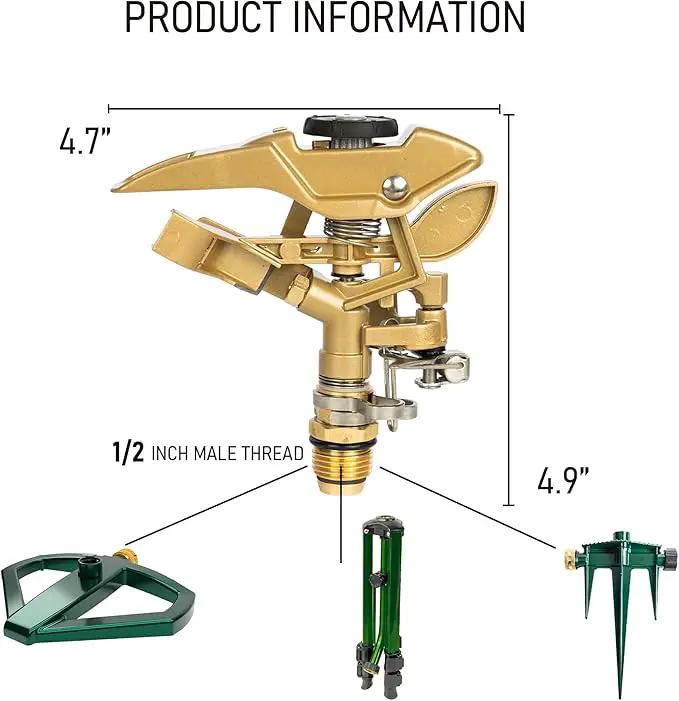 Hourleey 1/2 Inch Zinc Impact Sprinkler, 2 Pack Heavy Duty Lawn Sprinkler Head with Nozzles, Adjustable 0-360 Degree Impulse Watering Sprinklers for Large Coverage Garden Grass Yard Irrigation by GreenHaven Gardens