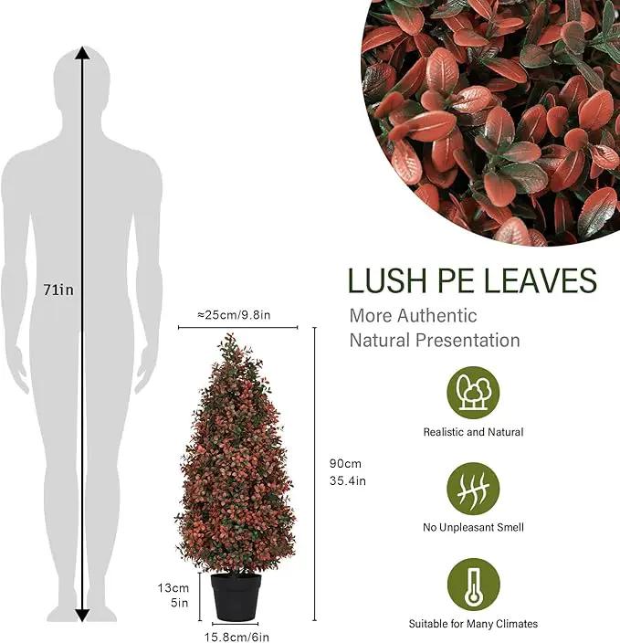 3ft Artificial Boxwood Topiary Trees (Set of 2) - UV Resistant Faux Plants for Outdoor/Indoor, Realistic 36in Fake Bushes and Shrubs for Front Porch, Planter, Patio - Low Maintenance & Evergreen by GreenHaven Gardens