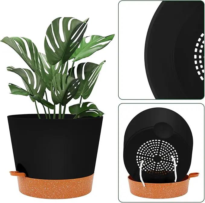 GARDIFE 12 inch Plant Pots, planters, Self Watering Pots, Large Plastic Flower pots with Deep Reservior and High Drainage Holes for Indoor Outdoor Plants and Flowers, Black by GreenHaven Gardens
