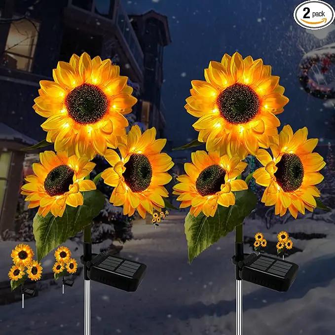 2 Pack Sunflower Solar Lights Outdoor Decor with 3 LED Sunflower Yellow Flower Lights Decorative Waterproof for Patio Lawn Garden Yard Pathway Decoration by GreenHaven Gardens