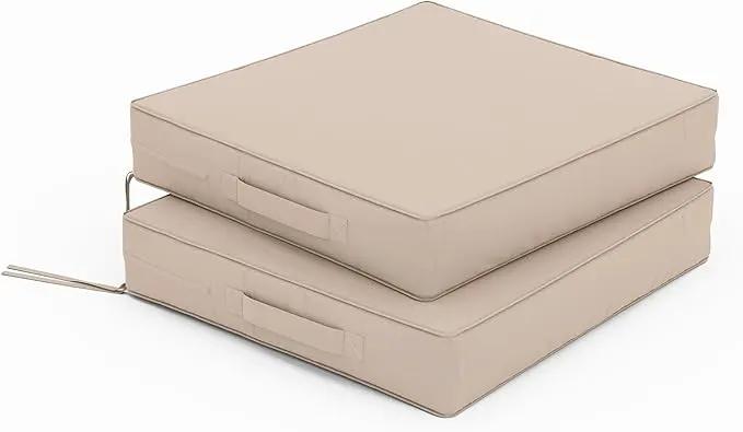 Patio Chair Cushions 17 X 16 X 3 Inch Waterproof Outdoor Seat Cushions for Patio Furniture, Outdoor Sofa Couch Pads with Ties & Handle, Set of 2, Sand by GreenHaven Gardens