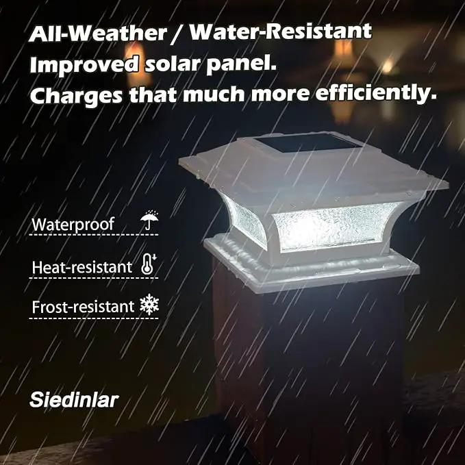 SIEDiNLAR Solar Post Cap Lights Outdoor Glass LED Fence Deck Light 2 Modes for 4x4 5x5 6x6 Vinyl Wooden Posts Patio Garden Decoration Warm White/Cool White Lighting White (6 Pack) by GreenHaven Gardens